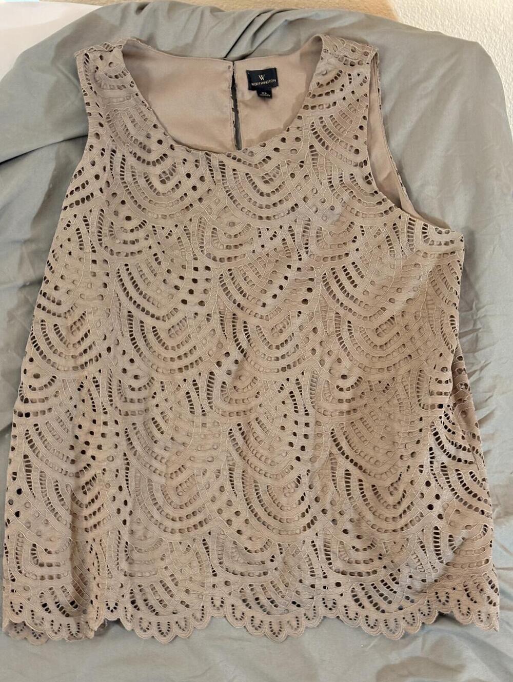 Worthington Beige Lace Sleeveless Tank Top Blouse Size XL